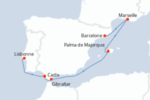 carte itinéraire croisière Méditerranée 6 jours au départ du port de Lisbonne