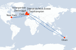 carte itinéraire croisière Amérique du Nord 30 jours au départ du port de New York