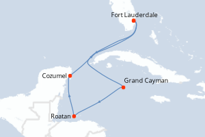 carte itinéraire croisière Caraïbes Bahamas 7 jours au départ du port de Fort Lauderdale