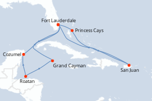 carte itinéraire croisière Caraïbes Bahamas 14 jours au départ du port de Fort Lauderdale