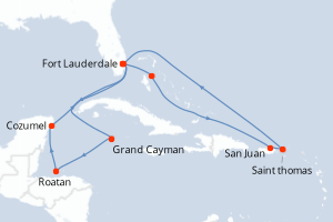 carte itinéraire croisière Caraïbes Bahamas 14 jours au départ du port de Fort Lauderdale