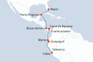 carte itinéraire croisière Amérique du Sud 15 jours au départ du port de Miami