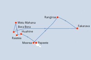 Carte de l'itinéraire de croisière Papeete-Papeete d'une durée de 11 jours
