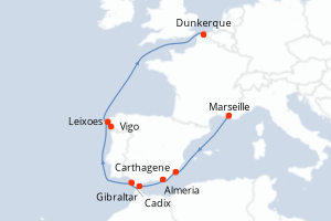 carte itinéraire croisière Europe du Nord 11 jours au départ du port de Marseille