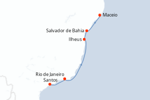 carte itinéraire croisière Brésil 5 jours au départ du port de Santos