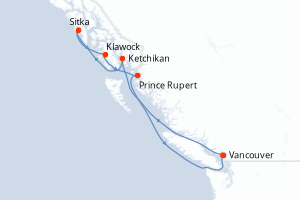 Carte de l'itinéraire de croisière Vancouver-Vancouver d'une durée de 7 jours
