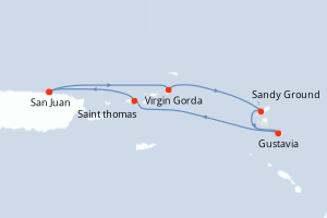Carte de l'itinéraire de croisière San Juan-San Juan d'une durée de 5 jours