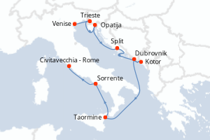 carte itinéraire croisière Adriatique 9 jours au départ du port de Venise