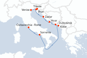 carte itinéraire croisière Adriatique 9 jours au départ du port de Venise