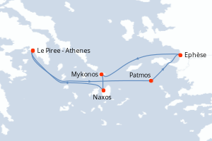 carte itinéraire croisière Méditerranée 5 jours au départ du port de Le Piree - Athenes