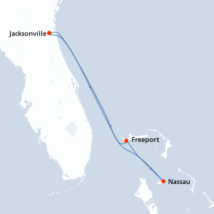 carte itinéraire croisière Caraïbes Bahamas 4 jours au départ du port de Jacksonville