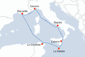 carte itinéraire croisière Sicile 7 jours au départ du port de Marseille