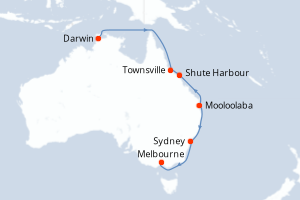 carte itinéraire croisière Australie Nouvelle Zélande 12 jours au départ du port de Darwin
