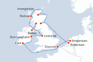 carte itinéraire croisière Europe du Nord 14 jours au départ du port de Rotterdam