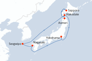 carte itinéraire croisière Asie 10 jours au départ du port de Yokohama