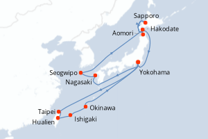 carte itinéraire croisière Asie 19 jours au départ du port de Yokohama