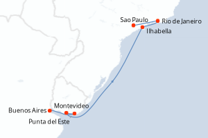 Carte de l'itinéraire de croisière Buenos Aires-Sao Paulo d'une durée de 8 jours