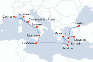 carte itinéraire croisière Sicile 12 jours au départ du port de Istanbul