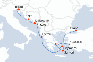 carte itinéraire croisière Adriatique 10 jours au départ du port de Trieste