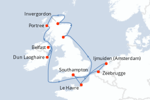 carte itinéraire croisière Europe du Nord 11 jours au départ du port de Southampton