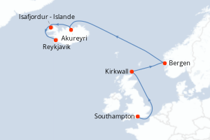 carte itinéraire croisière Europe du Nord 7 jours au départ du port de Southampton