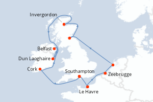 carte itinéraire croisière Europe du Nord 12 jours au départ du port de Southampton