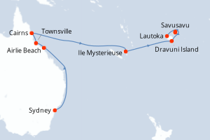 carte itinéraire croisière Australie Nouvelle Zélande 14 jours au départ du port de Sydney