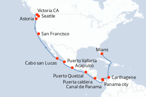 carte itinéraire croisière Alaska 22 jours au départ du port de Miami