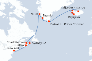 carte itinéraire croisière Europe du Nord 14 jours au départ du port de New York