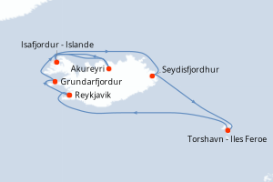 carte itinéraire croisière Europe du Nord 7 jours au départ du port de Reykjavik
