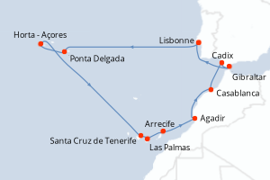 carte itinéraire croisière Atlantique 12 jours au départ du port de Lisbonne
