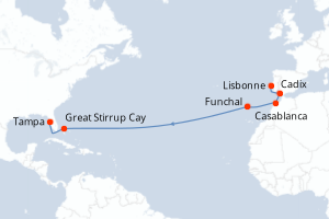 carte itinéraire croisière Caraïbes Mexique 14 jours au départ du port de Lisbonne