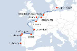 carte itinéraire croisière Europe du Nord 11 jours au départ du port de Lisbonne