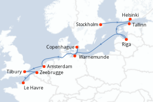 carte itinéraire croisière Europe du Nord 12 jours au départ du port de Stockholm