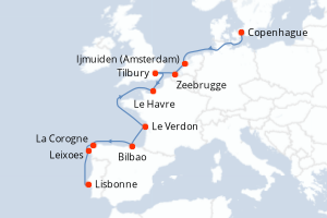 carte itinéraire croisière Atlantique 11 jours au départ du port de Copenhague