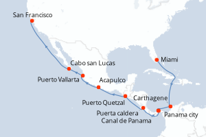 carte itinéraire croisière Amérique du Nord 18 jours au départ du port de Miami