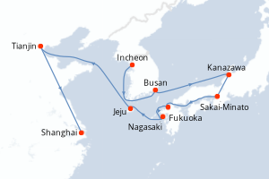 carte itinéraire croisière Asie 14 jours au départ du port de Incheon