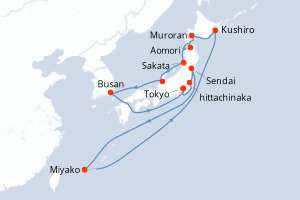 Carte de l'itinéraire de croisière Tokyo-Tokyo d'une durée de 12 jours