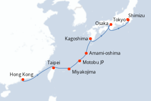 Carte de l'itinéraire de croisière Hong Kong-Tokyo d'une durée de 11 jours