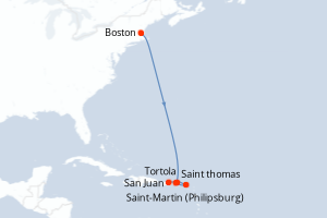 carte itinéraire croisière Caraïbes Bahamas 7 jours au départ du port de Boston