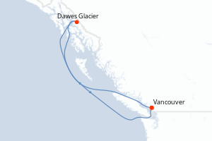 Carte de l'itinéraire de croisière Vancouver-Vancouver d'une durée de 5 jours