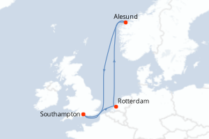 carte itinéraire croisière Fjörds norvégiens 7 jours au départ du port de Southampton