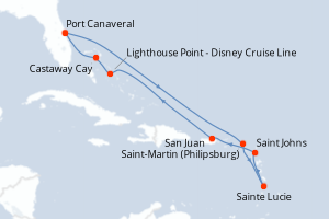 carte itinéraire croisière Caraïbes Bahamas 10 jours au départ du port de Port Canaveral