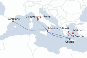 carte itinéraire croisière Sicile 9 jours au départ du port de Barcelone