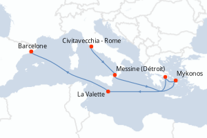 carte itinéraire croisière Sicile 12 jours au départ du port de Civitavecchia - Rome