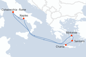 carte itinéraire croisière Méditerranée 7 jours au départ du port de Civitavecchia - Rome