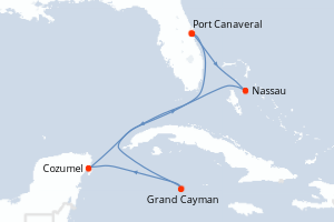 Carte de l'itinéraire de croisière Port Canaveral-Port Canaveral d'une durée de 7 jours