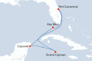 carte itinéraire croisière Caraïbes Bahamas 7 jours au départ du port de Port Canaveral