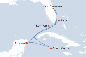 carte itinéraire croisière Caraïbes Bahamas 7 jours au départ du port de Port Canaveral