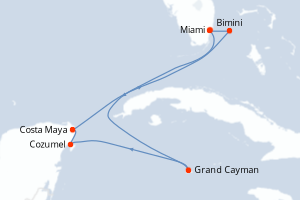 carte itinéraire croisière Caraïbes Bahamas 7 jours au départ du port de Miami